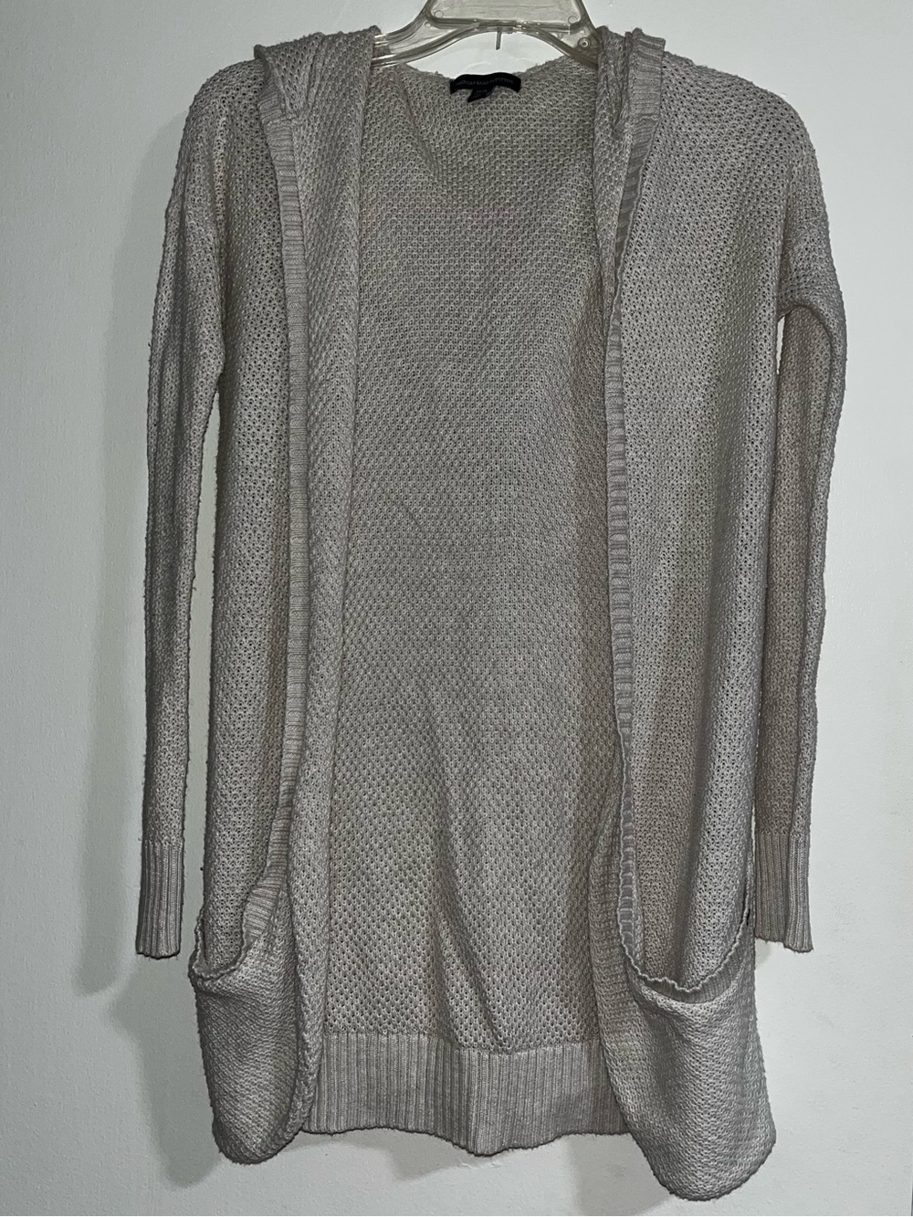 American Eagle Outfitters Light Beige Open-Front Hooded Cardigan w/Pockets